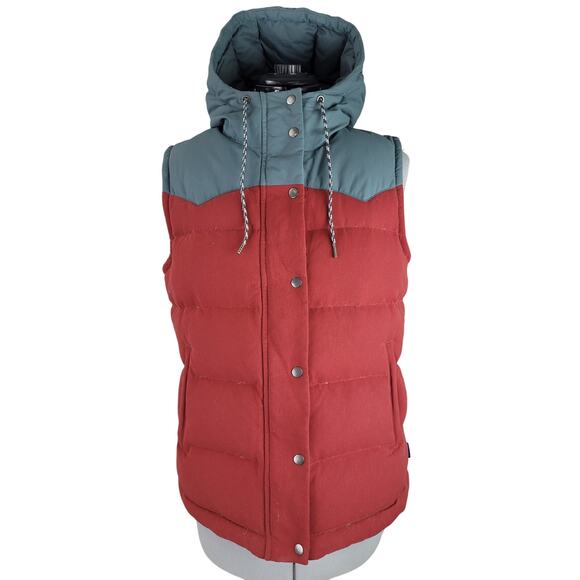 Patagonia Bivy Down Hooded Vest Red Khaki Women's Size M - Picture 1 of 10
